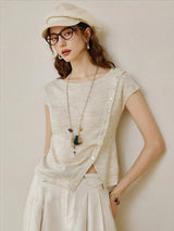 Asymmetric Button Knit Tee