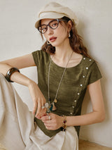 Asymmetric Button Knit Tee