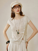 Asymmetric Button Knit Tee
