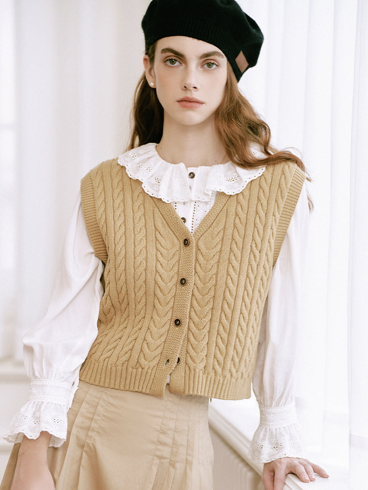 Camel Beige Knit Vest