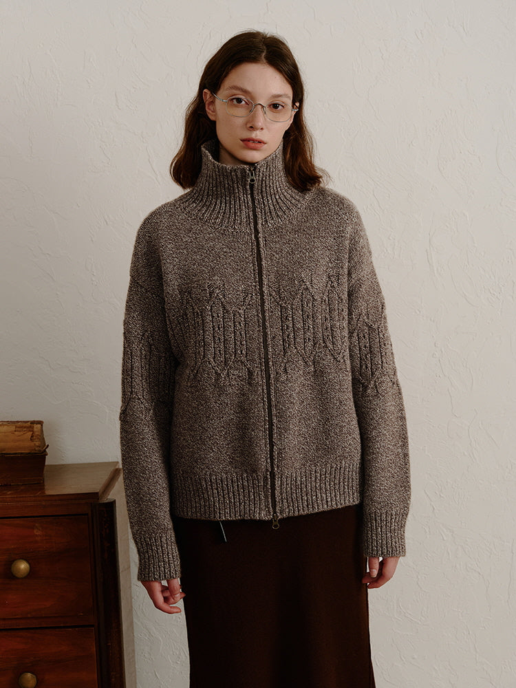 Mocha Cable Zip-Up