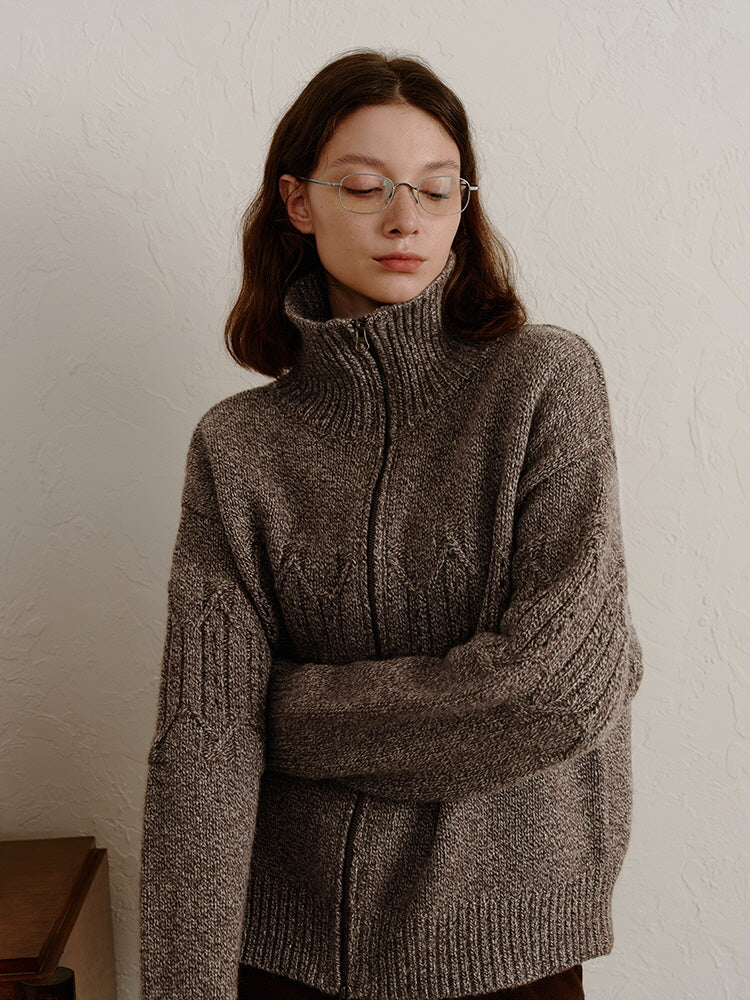 Mocha Cable Zip-Up