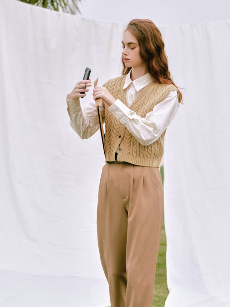 Camel Beige Knit Vest