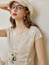 Asymmetric Button Knit Tee